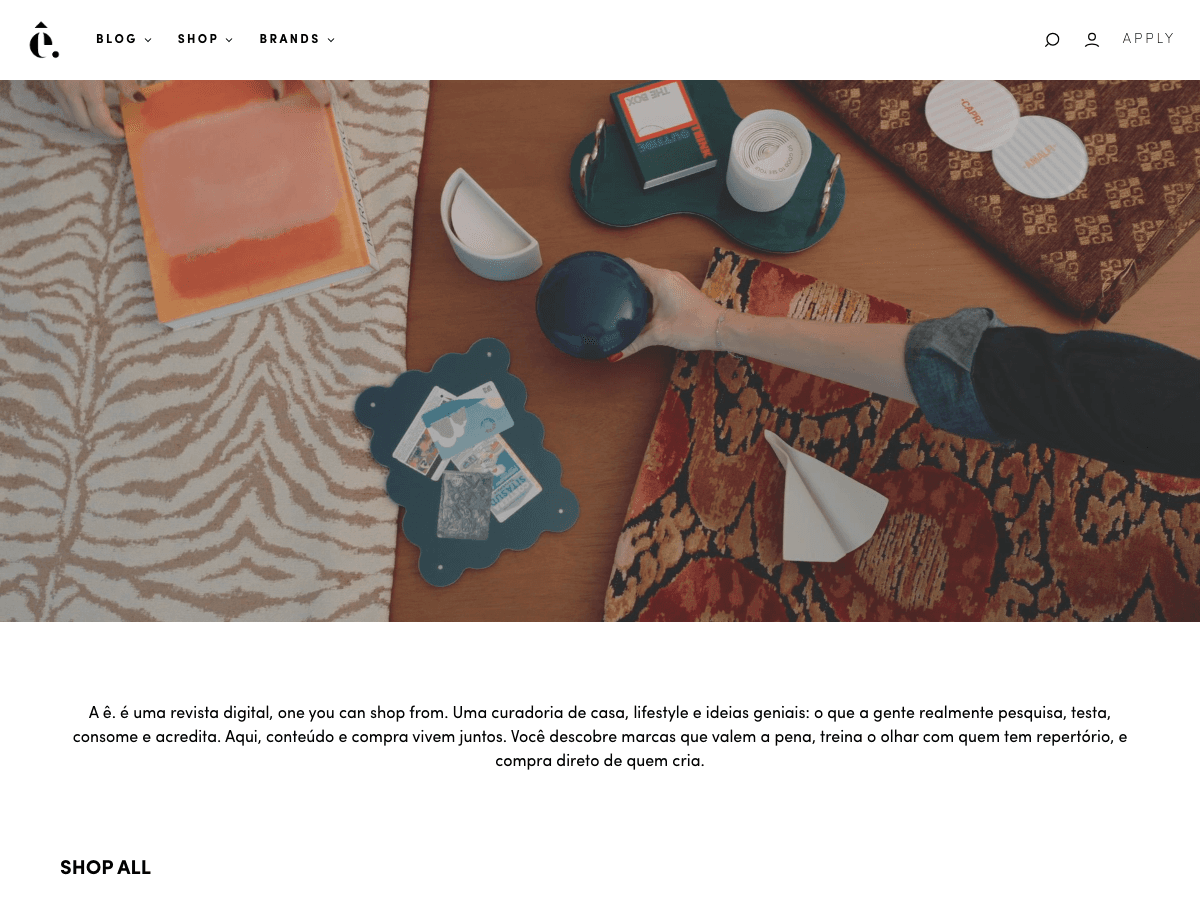Conceito ê. homepage showing the navigation bar and editorial hero image