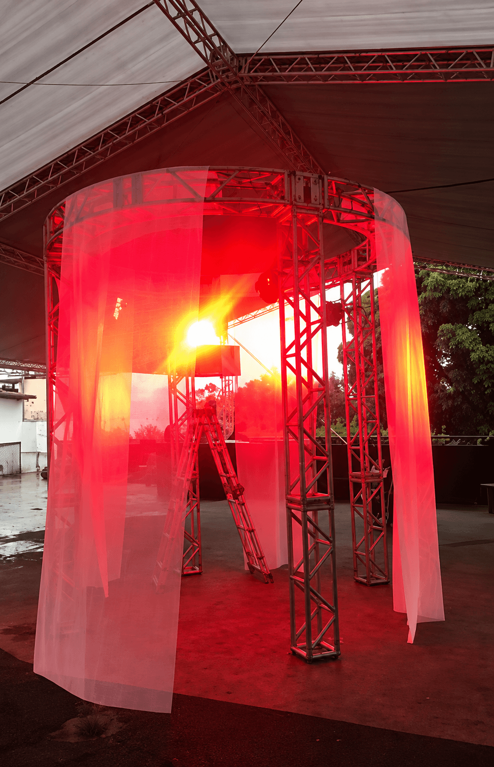Love Room installation with translucent fabric and truss structure.